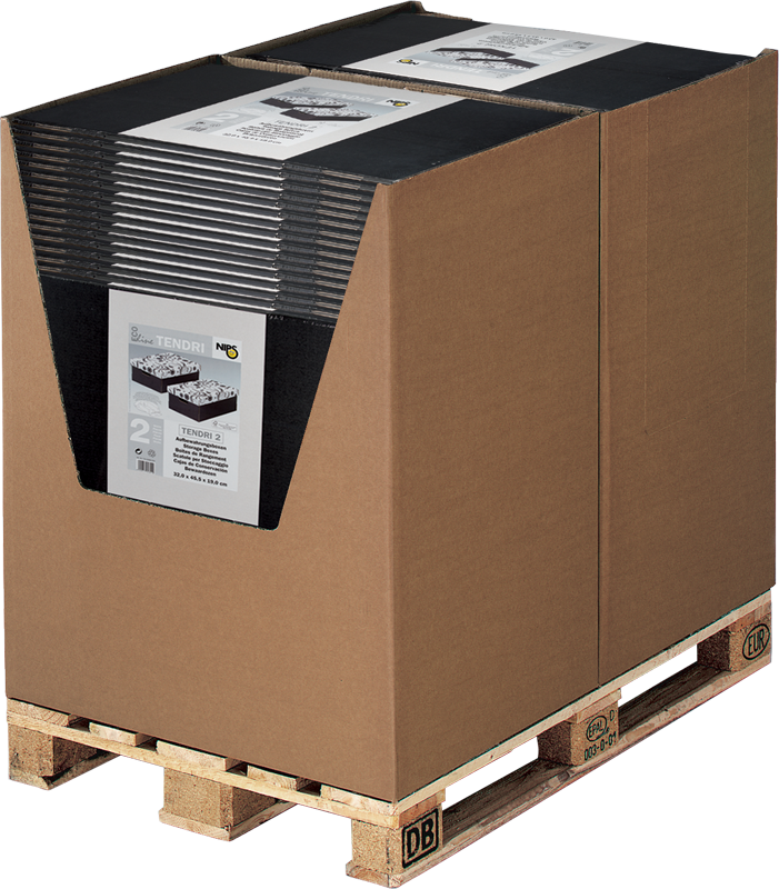 ECO line TENDRI Aufbewahrungsboxen im Well-Container als Palettenplatzierung ECO line TENDRI Aufbewahrungsboxen im Well-Container als Palettenplatzierung