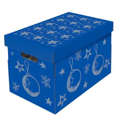 NIPS CHRISTMAS Aufbewahrungsbox für Christbaumkugeln und Weihnachtsdeko blau-silber