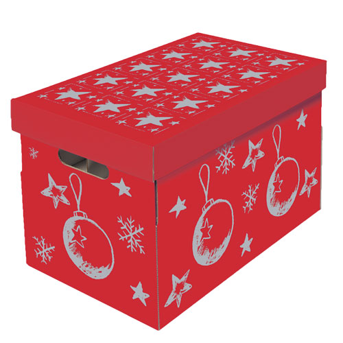 CHRISTMAS Aufbewahrungsbox für Christbaumkugeln und Weihnachtsdeko rot-silber